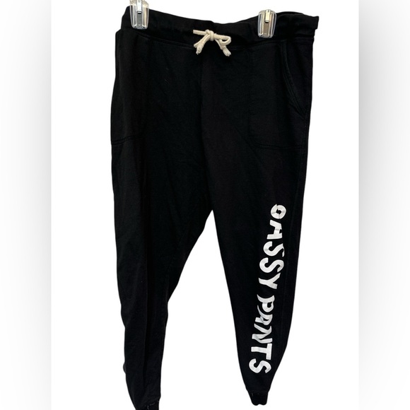 Instant Message Black Joggers with White Sassy Pants Graphic - Picture 1 of 5